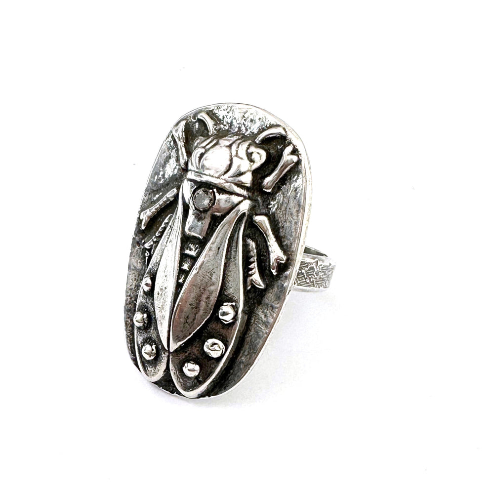 Cicada Ring with Salt & Pepper Diamond - size 8