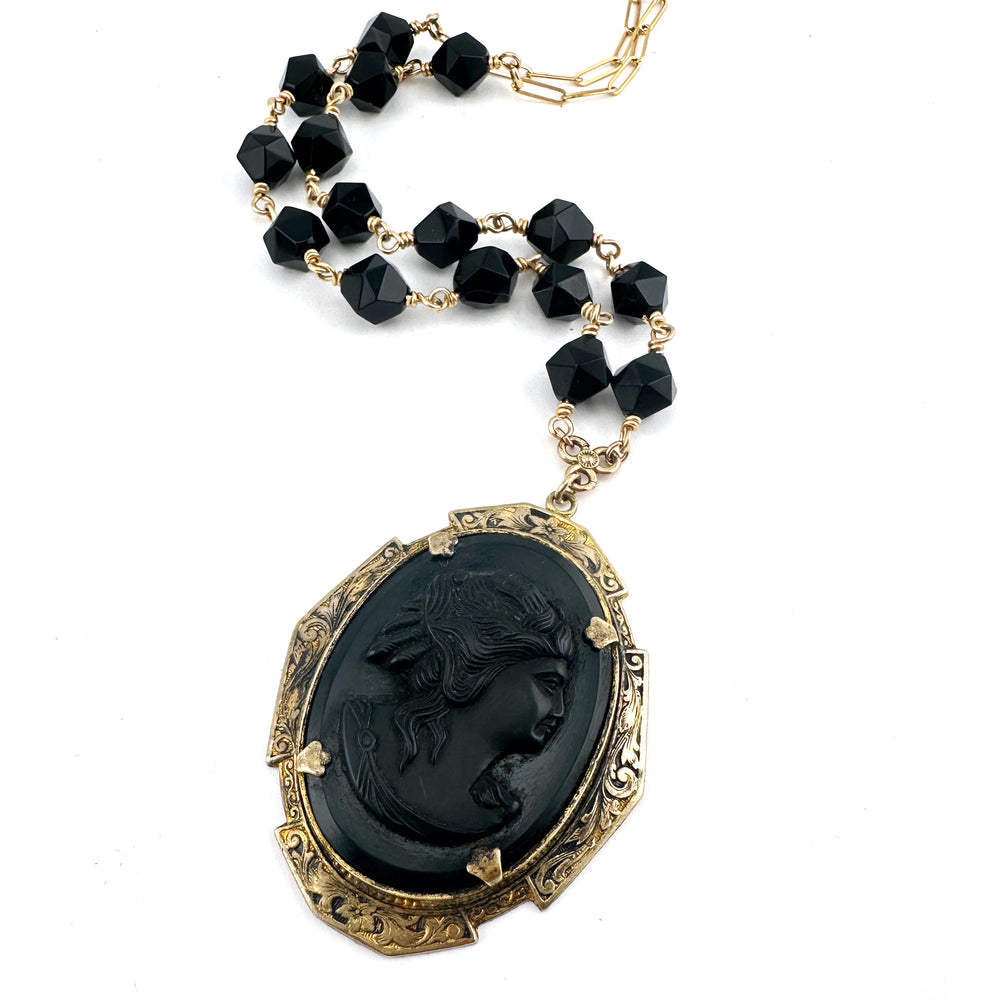 Antique Black Cameo with Star Cut Onyx