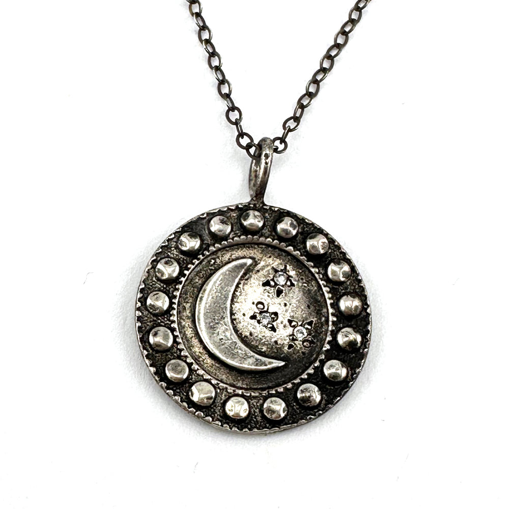 MOTHER MOON Necklace - Silver White Diamonds