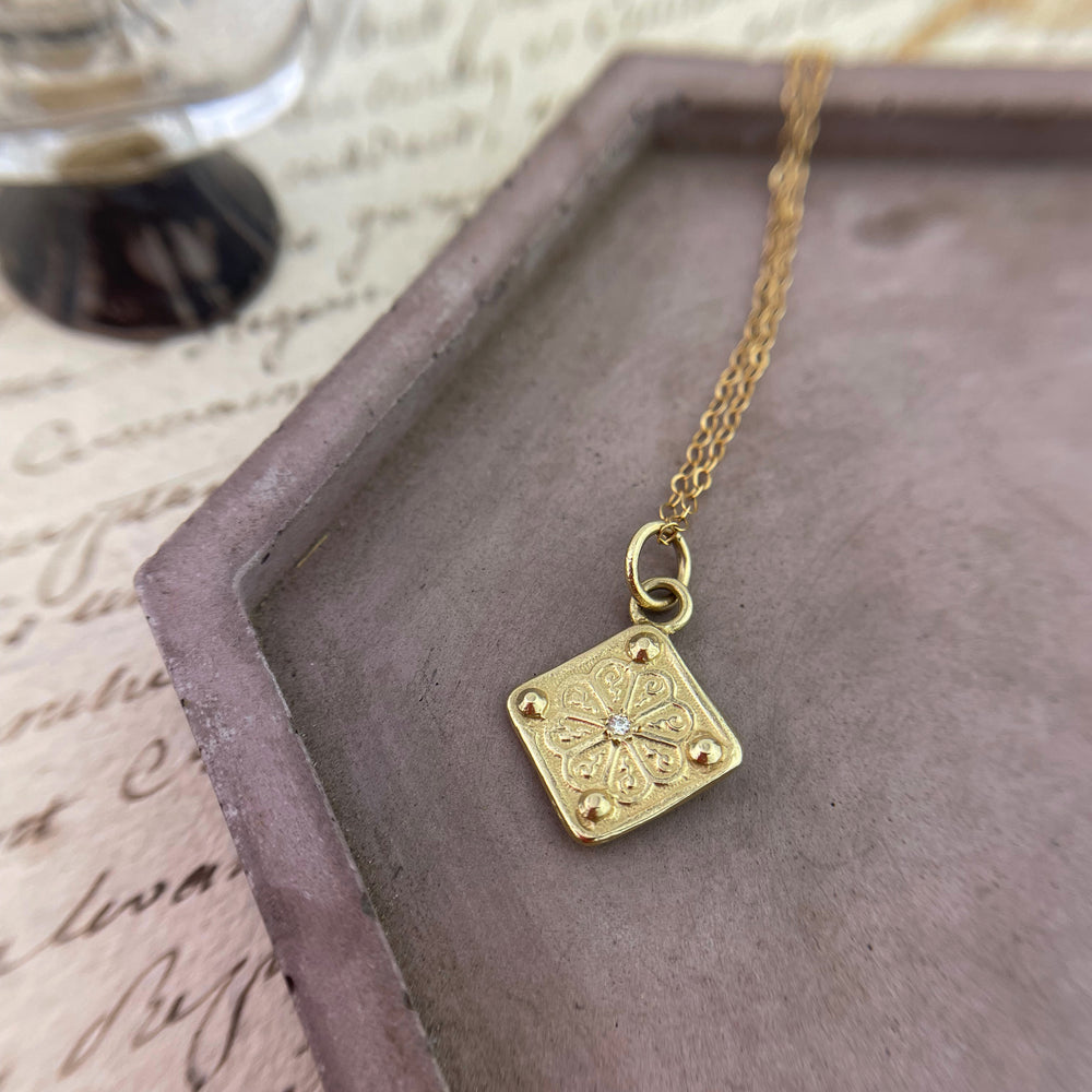 10K Yellow Gold Real Diamond Padlock & Keyhole Pendant